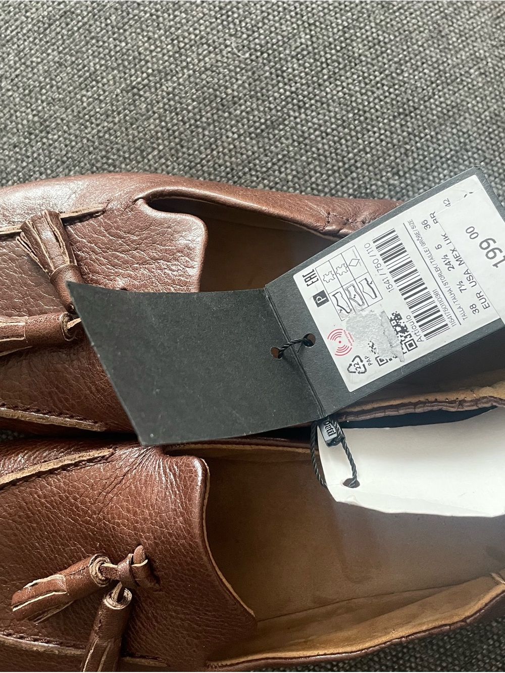 Massimo Dutti Brown Leather Tassel Slip-On Loafers - Picture 3 of 4